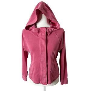 Cabi Women's Soho Hoodie Jacket Size XS Pink Snap Button Elastic Waist High Low